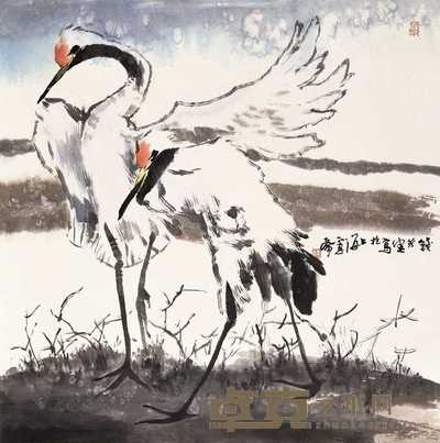 钱行健 双鹤 立轴 68×68cm